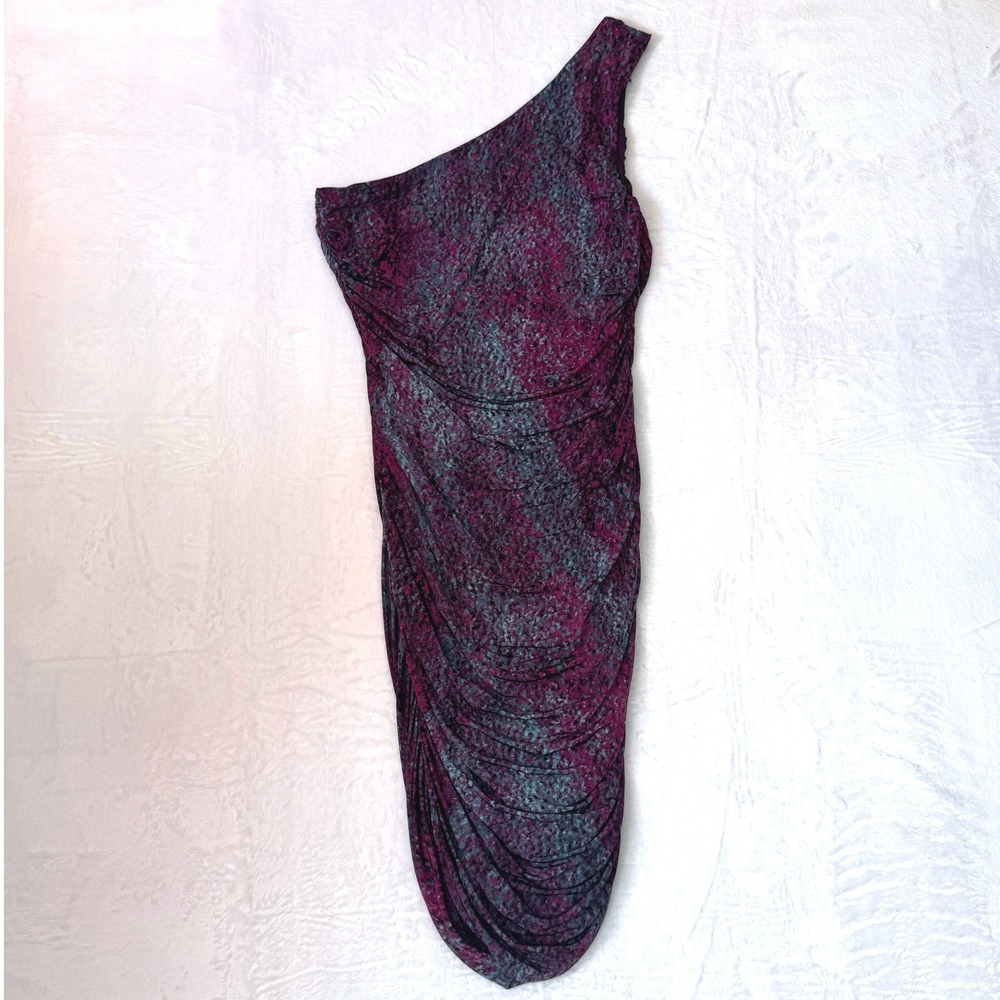 H&M Womens One Shoulder Exotic Print Rouched Side Cocktail Dress SZ  M‎